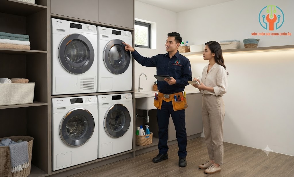 Máy giặt sấy cần được kiểm tra và xác định đúng nguyên nhân trước khi sửa chữa